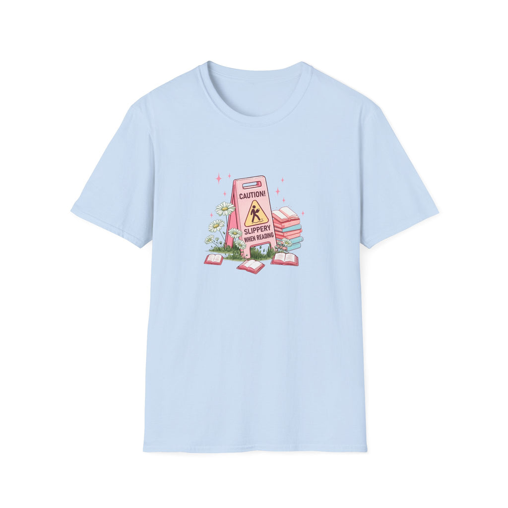 “Caution: Slippery When Reading” Cute Booklover Tee