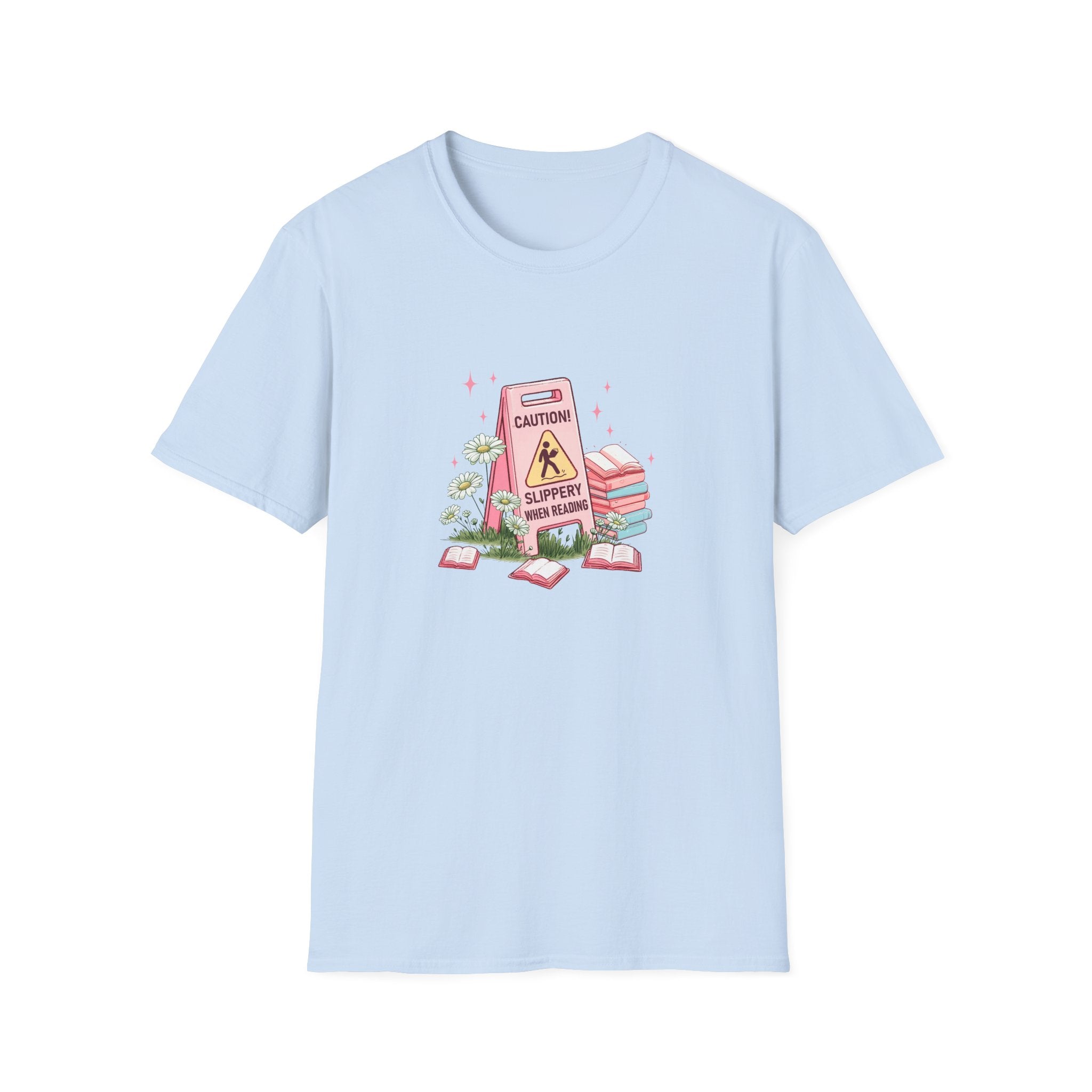 “Caution: Slippery When Reading” Cute Booklover Tee